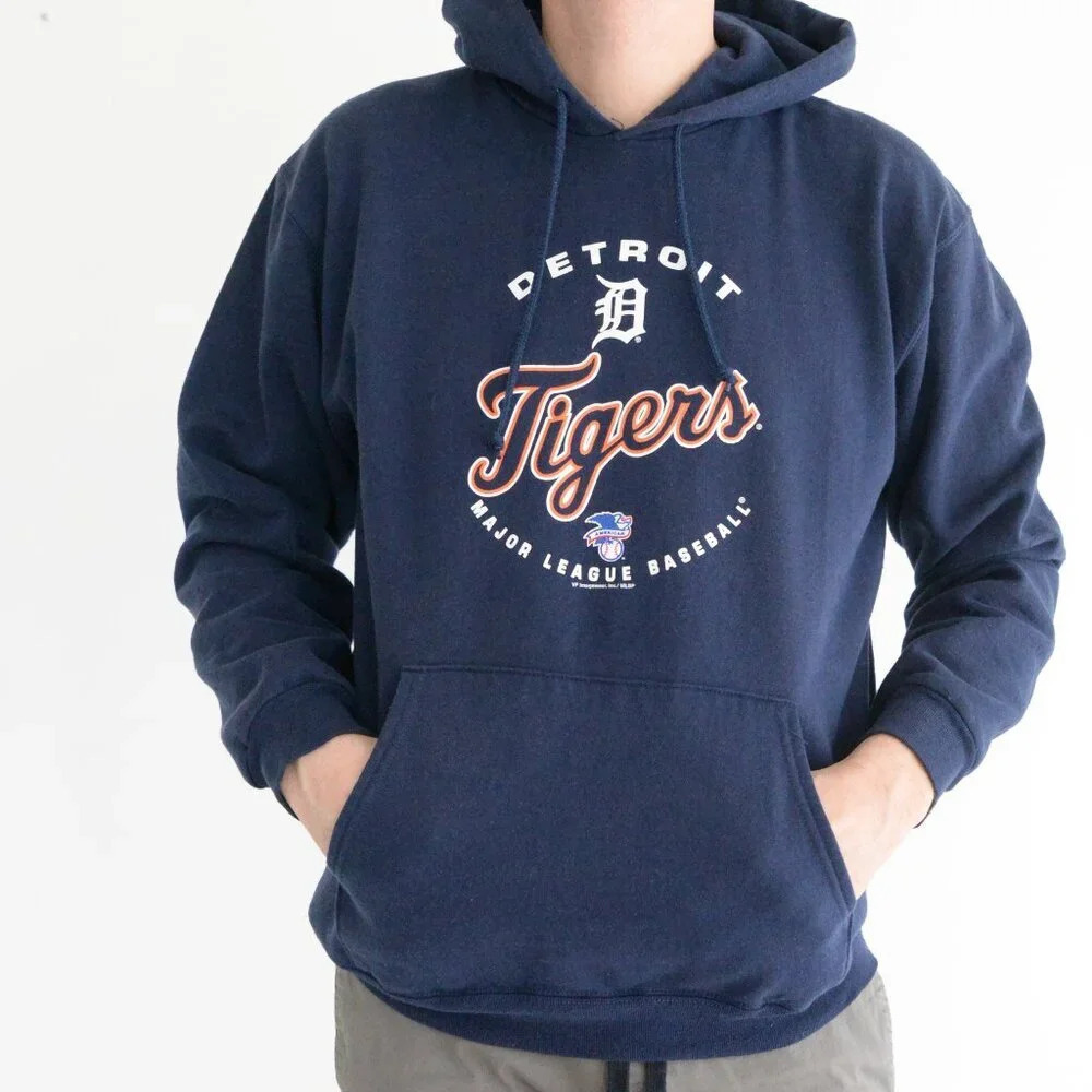 Vintage Mlb Genuine  Merchandise Detroit Tigers Navy Hooded Pull Over Sweatshirt